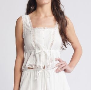Something New Women's White Emily Lace Tie Waist Cropped Tank Size Small
